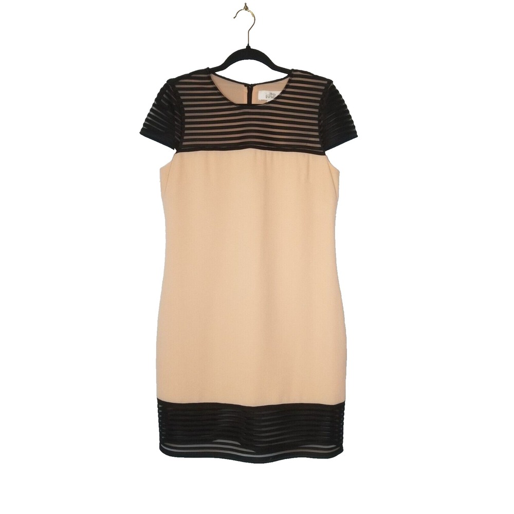 Belle Badgley Mischka Blush Textured Black Mesh Sheath‎ Cap Sleeve Dress 10